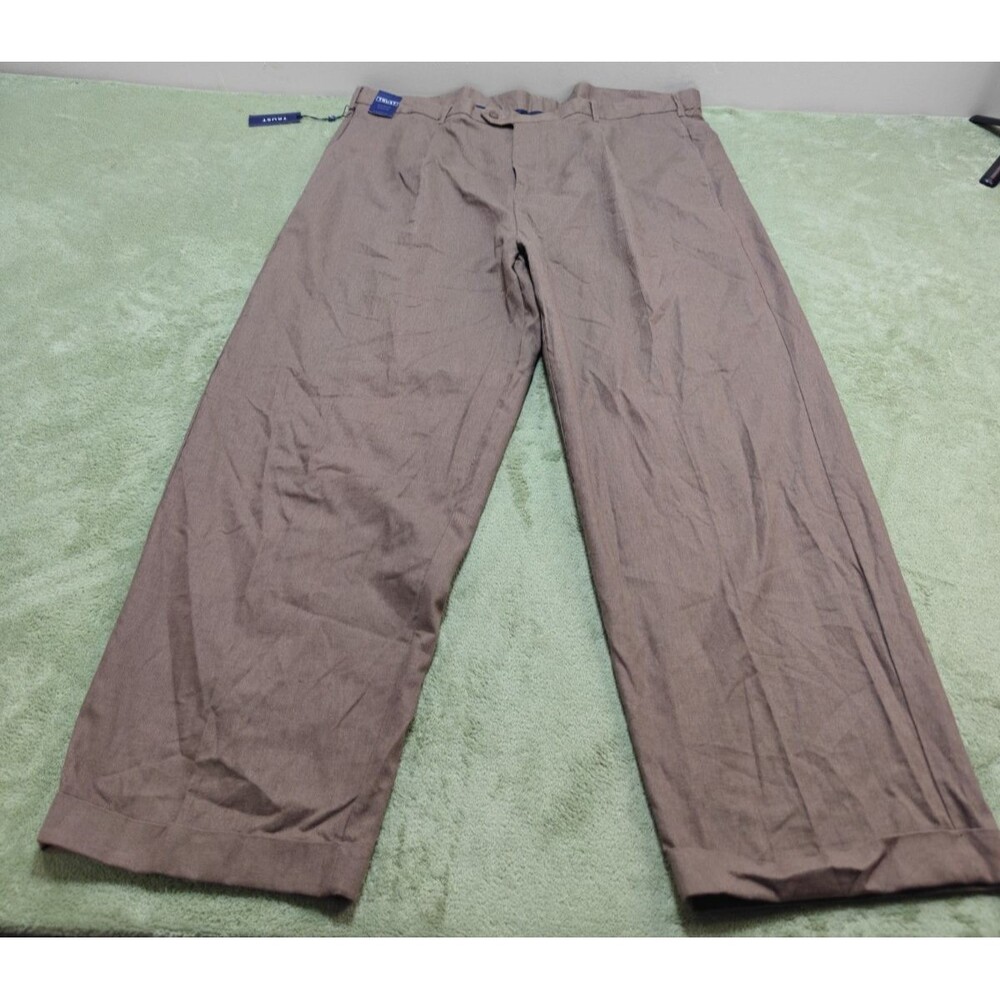 Trust Mens Pants 48x30 Mushroom Brown Linen Rayon Dress Slacks Cuffed NWT